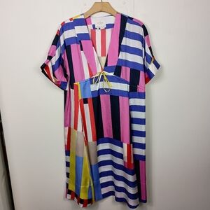Kate Spade Silk Dress Womens Small Multicolor Striped Go Fly A Kite Pckts Relaxd